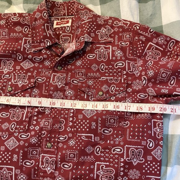 Y2K Wrangler Shirt Mens S Red Paisley Western Button Up Long Sleeve Bandana - Picture 7 of 7